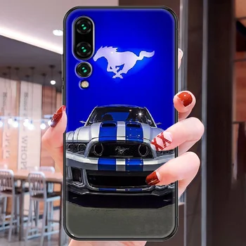 Sporto automobilių Mustang Telefoną atveju Huawei P Mate P10 P20 30 P40 10 20 Smart Z Pro Lite 2019 juodas silikoninis vandeniui meno coque