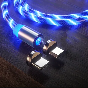 Srauto LED Magnetinio USB Kabelis Šviesos Magnetas Apšvietimo Įkroviklio Kabelis, Mikro USB C Tipo Juosta C Huawei 