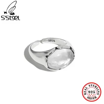 S'STEEL Derliaus Kristalų Žiedai, Sidabro 925 Moterų Minimalistinė Geometrinių Dizaineris Atidaryti Žiedas 2021 Tendencija Smulkūs Juvelyriniai dirbiniai