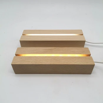 Stačiakampis Medinis Led Lempos Pagrindo Pritaikyti 3d Naktį Šviesos USB Mediniais Medienos Led Šviesos Kristalų Ekranas Bazės Stovėti Dervos Meno