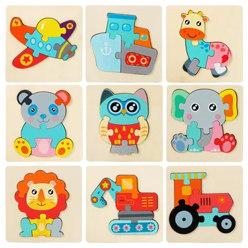Stereoskopinis Vaikų Galvosūkiai, Žaislai, Mediniai Animacinių filmų Gyvūnų trimatės Dėlionės Geometrinis Įspūdį Valdybos Švietimo Žaislai
