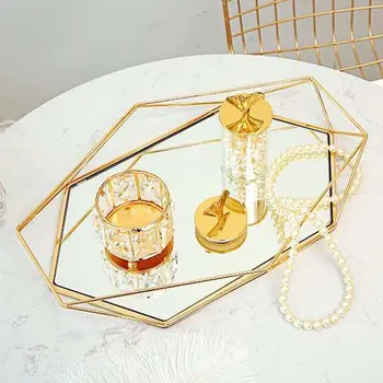 Stiklo Metalo Sandėliavimas Spalvingas Dėklas Europos Vintage Gold Ovalo Punktyras Vaisių Plokštė Darbalaukio Smulkių Daiktų Papuošalai Ekrano Veidrodis Dėklas