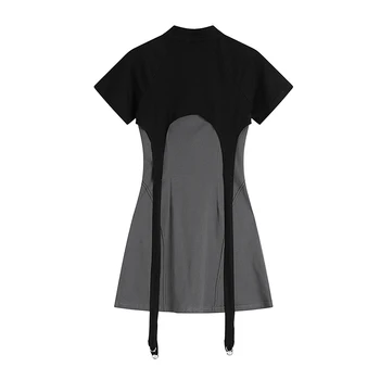Streetwear Dviejų dalių Suknelės Rinkiniai Moterims Paprastas Trumpas Rankovės Pilka Viršūnes ir Madinga, Kieto Pagrindinių Spageti Dirželis Mini Vestiods 2021
