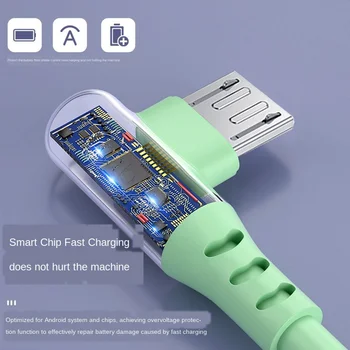 Suhach 5A Skystu Silikonu 90 Laipsnių Micro USB Laidas, Greito Įkrovimo USB Įkroviklio Laidą 