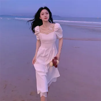 Suknelė Moterims korėjos Prašmatnus Vasaros Atostogų Paplūdimyje Kasdien Derliaus Ponios-line Vestidos Puikus prancūzų Stilius Slim Moterų Sundress Ins