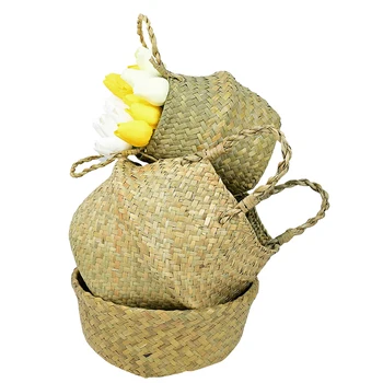 Sulankstomas Gamtos Seagrass Austi Saugojimo Krepšys Puodą Sodo Gėlių Vaza, Kabo Pinti Krepšelį Namų, Sodo Puošmena