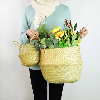 Sulankstomas Gamtos Seagrass Austi Saugojimo Krepšys Puodą Sodo Gėlių Vaza, Kabo Pinti Krepšelį Namų, Sodo Puošmena