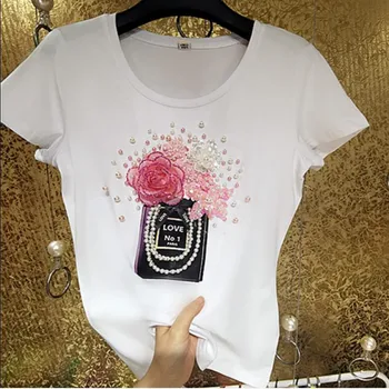 Sunkioji pramonė zawalcowany trumpomis rankovėmis t-shirt moterims, vasaros trimatis gėlių medvilnės Viršuje trišakiai plius dydis 6XL