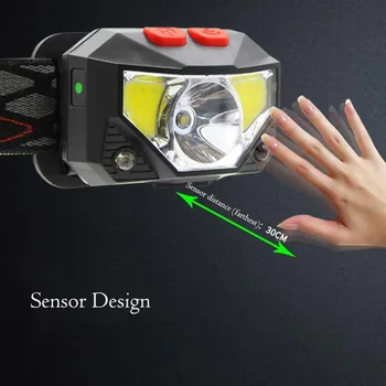 Super Ryškus LED Žibintai Jutiklis Judesio Priekinės Galvos Lempos, Žibintuvėliai, Šviesos XPG COB raudonos šviesos Žibintų USB Baterija kempingas, Žvejyba