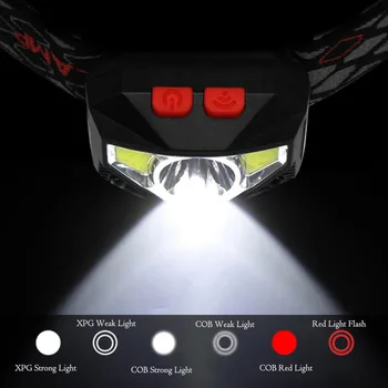 Super Ryškus LED Žibintai Jutiklis Judesio Priekinės Galvos Lempos, Žibintuvėliai, Šviesos XPG COB raudonos šviesos Žibintų USB Baterija kempingas, Žvejyba