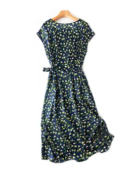 SuyaDream Moteris Ilga Suknelė 19mm Šilko Satino Spausdintų Trumpas Rankovėmis Varčias Suknelės 2021 M. Pavasario Vasaros Elegantiškas Suknelės