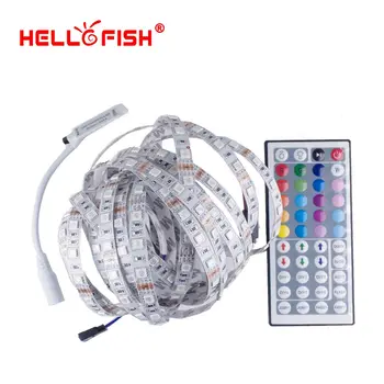 Sveiki Žuvų 5M Dvigubo Sluoksnio PCB 5050 RGB 300 LED Juostelės ir 24 Pagrindinių RGB Valdiklis Rinkinys, Lanksti LED Juosta ir 44 klavišą RGB Valdiklis