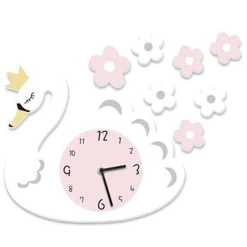 Swan Sieninis Laikrodis PVC Animacinių filmų Kabo Laikrodis, Namų Interjero Puošimas Silent Kūdikio Kambario Sienos Laikrodį, Sienų Lipdukai Vaikams Kambariai