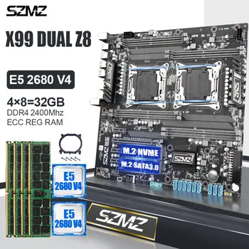 SZMZ x99 Plokštė Combo su Dual Cpu lga 2011 E5-2680 v3 v4 DDR4 2400MHz 4*8=32GB ir PICe 3.0 NVMe M. 2 SSD Mainboard Rinkinys