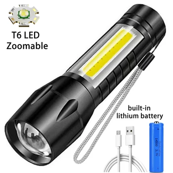 T6 LED Žibintuvėlis atsparus Vandeniui Taktinis Šviesos USB Įkrovimo Kempingas Žibintų Zoomable Žibinto Lempa, Lauko Pėsčiųjų Medžioklės