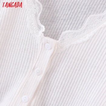 Tangada 2021 Moterų Nėriniai Kratinys Baltos spalvos Marškinėliai trumpomis Rankovėmis Pasėlių Tees Ponios Atsitiktinis Marškinėliai Street Wear Viršuje 1J10
