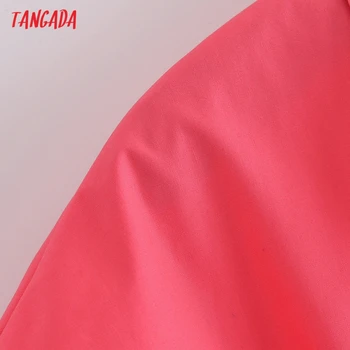 Tangada Moterų Retro Hotpink Medvilnės Trumpa Palaidinė Marškinėliai su Salsh Trumpas Rankovės 2021 Elegantiškos Moteriškos Marškinėliai Topai 3W155