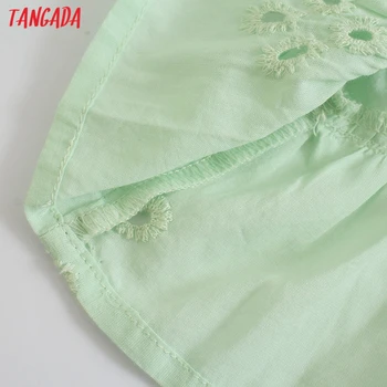Tangada Moterų Retro Žalia Siuvinėjimo Pasėlių Marškinėliai trumpomis Rankovėmis 2021 M. Vasarą Prašmatnus Seksuali Moteris Slim Marškinėliai Topai 5Z116