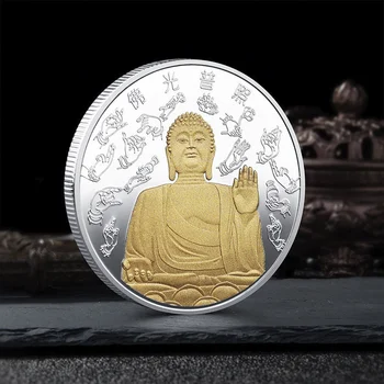 Tathagata Buda Dažytos Ženklelis Tradicinės Kinų Budos Malonė Apšviečia Visus Padarus, Natur Slengas Progines Monetas