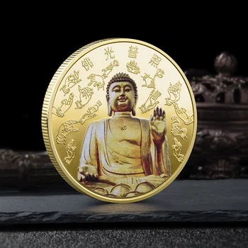 Tathagata Buda Dažytos Ženklelis Tradicinės Kinų Budos Malonė Apšviečia Visus Padarus, Natur Slengas Progines Monetas