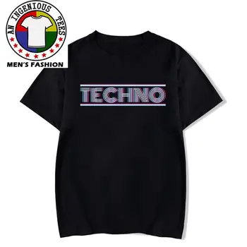 Techno T-Shirt Juokinga Dj Muzikos Pogrindžio Black Rave Vyrų Mados Camisas Hombre O-Kaklo Medvilnės Vogue Spausdinti Rock Top Marškinėliai