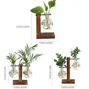 Terariumai Hydroponic Augalų Vazos Gėlių Vazonas Skaidri Vaza, Medinis Rėmas, Stiklas, Pratybos Augalai Namuose Bonsai Dekoro #2