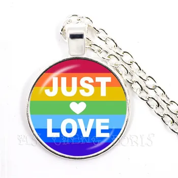 Tiesiog Myliu Vaivorykštė Karoliai Moterims, Vyrams, Gėjų, Lesbiečių Paradus Su Rainbow Meilė Laimi LGBT Stiklo Kupolas Karoliai Pakabukas Dovana