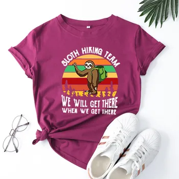 Tinginys Pėsčiųjų Komanda Spausdinti marškinėliai Vasarą Moterys trumpomis Rankovėmis Apvalios Kaklo Medvilnės Grafinis T-shirt Prarasti Anime Viršūnes Moterų Medžiaga