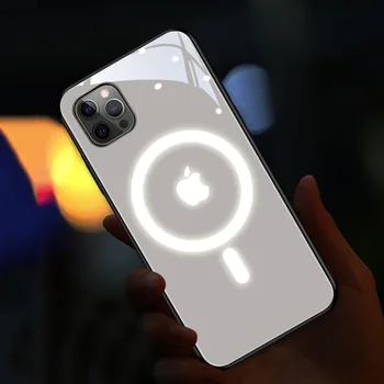 Tinka iPhone 7 8 Plus X XR XS MAX 11 12Pro Max Mini Mobilųjį Telefoną Atveju stiklo Balso kontroliuojamas šviesos MagSafe Korpuso Dangtelio