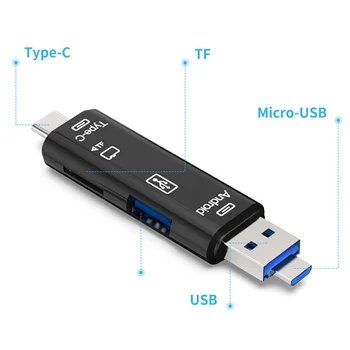 Tipas-C 5-In-1 Card Reader Daugiafunkcinis Nešiojamas Mikro/USB/Tipas-C/TF OTG Kortelių Skaitytuvas PC Nešiojamas Išmaniųjų Telefonų ir Pan