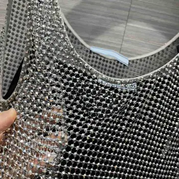 Top Prabangus Diamond Suknelė Moterims Mados 2 dalių Komplektas Dizainas, Plonas Linijos Diržas Suknelė Aukštos Kokybės Tuščiaviduris Iš Suknelė su Pamušalu
