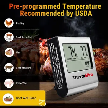 TP-16 Didelis LCD Skaitmeninis Gaminimo Maisto Mėsos Rūkalius Krosnelė, Virtuvė, GRILIS, Grilis Termometras, Laikrodis Laikmatis su Nerūdijančio Plieno Zondas