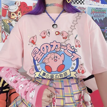 Trumpas Rankovės O-kaklo Moterys T-Shirt Japonijos Harajuku Saldus Animacinių filmų Spausdinti Top Pink Prarasti Mados Atsitiktinis Visas rungtynes, Dugno Marškinėliai
