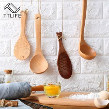 TTLIFE Mediniai Žuvų Modelis Ryžių Maisto Šaukštas Virtuvės maisto ruošimo Priemonės Indų Scoop Irklas Virtuvės Įrankiai Prieskonių Laikiklis Organzamer
