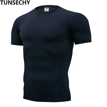TUNSECHY 2018 Prekės Rūbai vyriški Marškinėliai Vyrams Mados Fitneso Vyrų gryna spalva, T-shirt S-XXXXL Nemokamas transportas