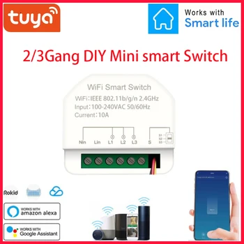 Tuya 10A MINI Wifi Smart Switch Laikmatis 3/2Way 3/2gang Jungikliai Protingo Namo Automatizavimo Moduliai Suderinami Su Alexa 