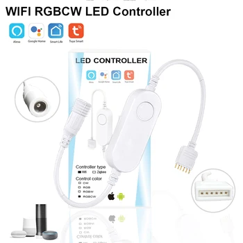 TUYA Smart Gyvenimo APP Wifi RGBCW Mini Controller 1-5M DC12V 5050 RGB+BMT 90leds/m LED Šviesos Juostelės +Maitinimo Rinkinys, Skirtas 