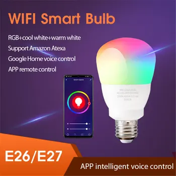 TUYA WIFI Smart Gyvenimo Lemputė 9W Muticolor Lemputė E27/E26 RGB LED Lemputės šviesos srautą galima reguliuoti APP Kontrolės Dirbti Su Alexa 