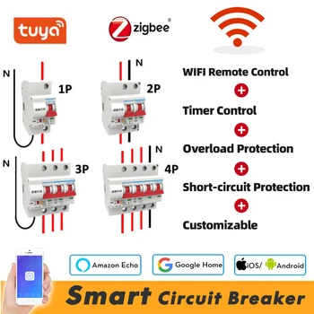 Tuya Zigbee 1P-4P WiFi išjungiklių Smart Gyvenimo APP Laikmatis Nuotolinis Valdymas Belaidžio Pažangi Automatinė Smart Switch Dropship