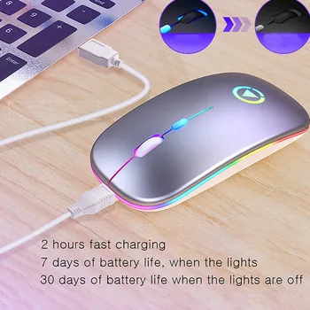 Ultra-plonas LED Spalvinga Žiburiai Įkraunamą Pelę Mini Belaidė Išjungti USB Optinė Ergonomiška Žaidimų Pelės Nešiojamojo Kompiuterio Pelės