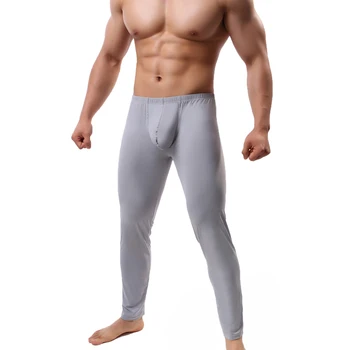 Ultra-plonas Vyrų Pajama Nuosėdos Kelnės Sexy Trimito Dėklas Vien Slydimo Kelnės Gimnastikos Fitneso Ilgai Johns legging Vyrų Apatiniai Sleepwear
