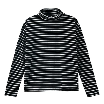 Undershirt Moterų Pavasarį, Rudenį 2021 Nauja Juoda ir Balta Dryžuotas Golfo Long Sleeve T-shirt korėjos Stilius Laisvas Plonas Viršų