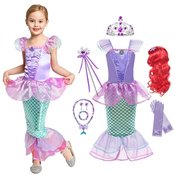 Undinė Cosplay Kostiumas Mergaitėms Ariel Suknelė su Perukas Vasaros Princesė Kostiumas Vaikams Halloween Carnival Šalies Išgalvotas Drabužius JYF