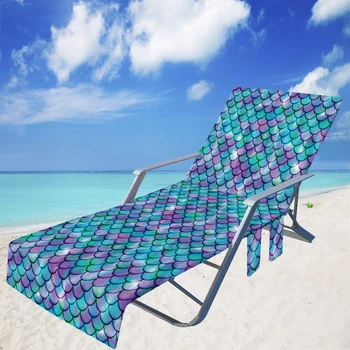 Undinė Spalvinga Spausdinti Paplūdimio Kėdės Padengti Su Kišene Baseinas Saulės Gultais Atveju Mikropluošto Paplūdimio Kėdės Rankšluostį