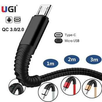 UNIJA QC3.0 4A Greito Įkrovimo Kabelį, Tipas C USB C Micro USB Laidas Duomenų Perdavimo Mobiliųjų Telefonų Priedai Samsung HTC Oneplus