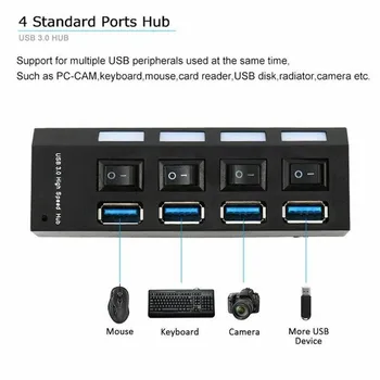USB 2.0 Hub 4-Port On/Off Jungiklis Didelės Spartos HUB Adapteriu KOMPIUTERIO iPad Tablet I6U6