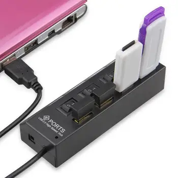 USB 2.0 Hub 4-Port On/Off Jungiklis Didelės Spartos HUB Adapteriu KOMPIUTERIO iPad Tablet I6U6