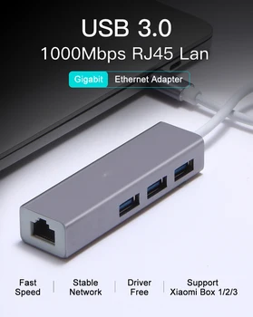 USB 3.0-2.0 RJ45 Hub 10/100/1000Mbps Ethernet Adapteris, Tinklo plokštė, USB, Lan, USB, C Ethernet 