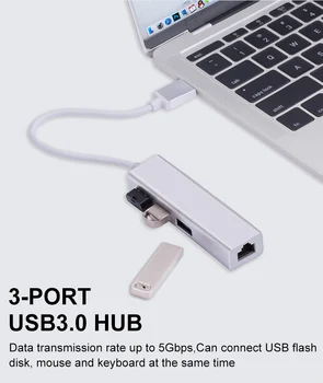 USB 3.0-2.0 RJ45 Hub 10/100/1000Mbps Ethernet Adapteris, Tinklo plokštė, USB, Lan, USB, C Ethernet 
