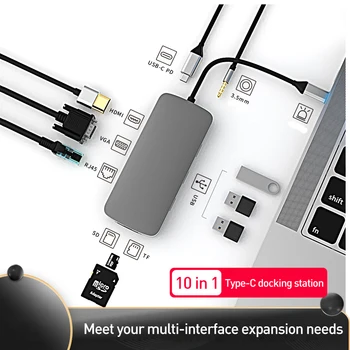 USB C HUB C Tipo 3.0 4K HDMI suderinamus 3,5 mm Lizdas RJ45 PD Greitai Įkrauti SD/TF Kortelių Skaitytuvas 10-in-1 Docking Station 